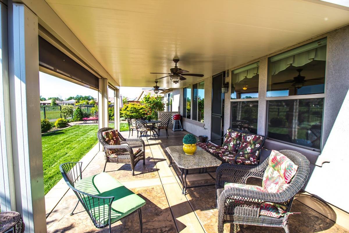 Backyard Covered Patio Colored Concrete