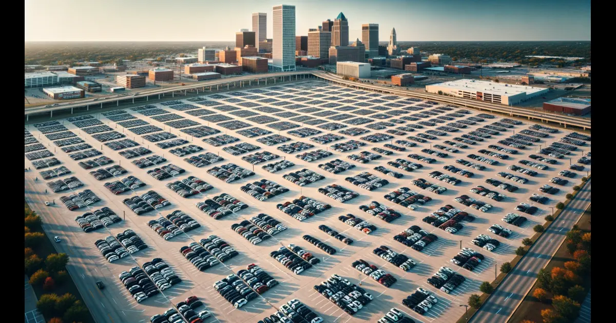 An aerial view of a parking lot in Tulsa.