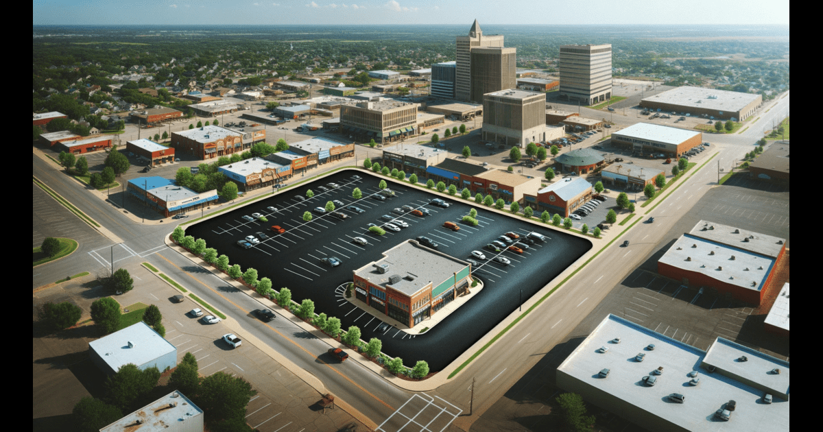 Aerial view of an affordable asphalt parking lot in Tulsa.