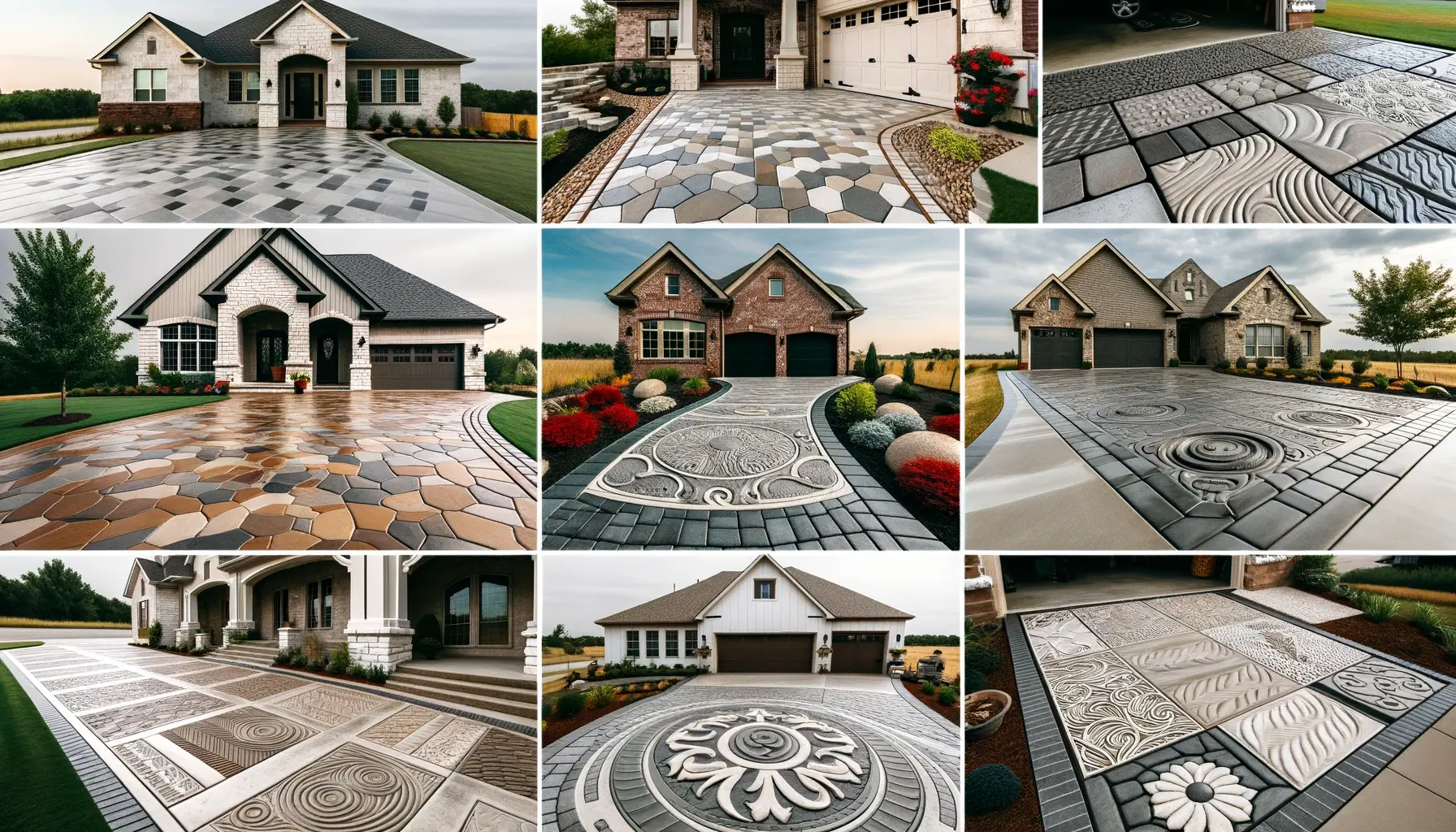 A collage of concrete driveways near me in Tulsa.