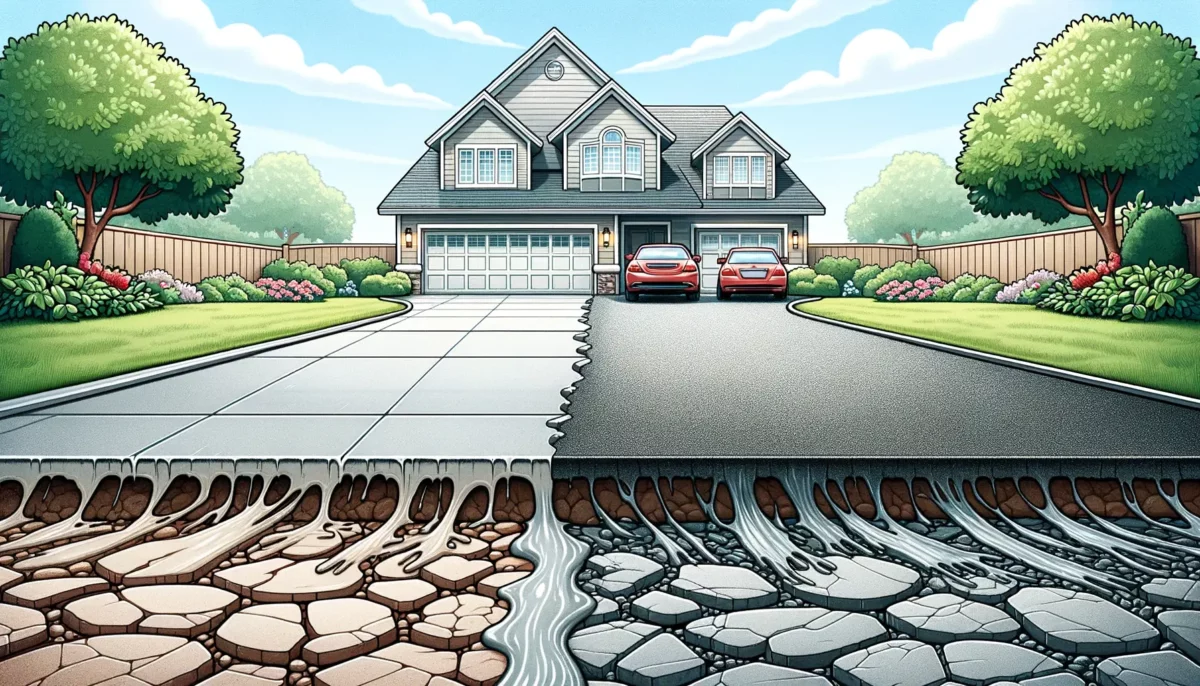 An illustration of a house with a cracked concrete driveway near me.