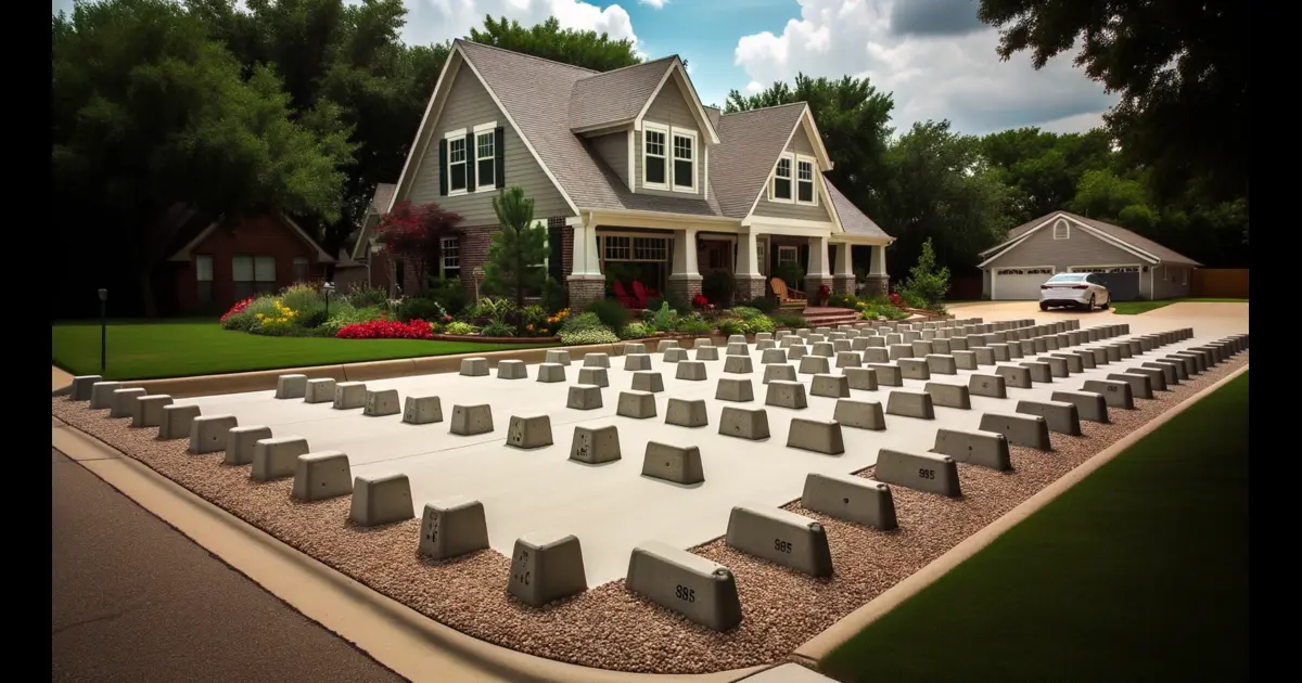 A driveway with concrete blocks in front of a house in Tulsa.