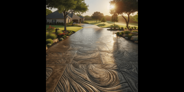 An image of a concrete walkway in a garden, designed by a professional concrete paving contractor in Tulsa, OK.