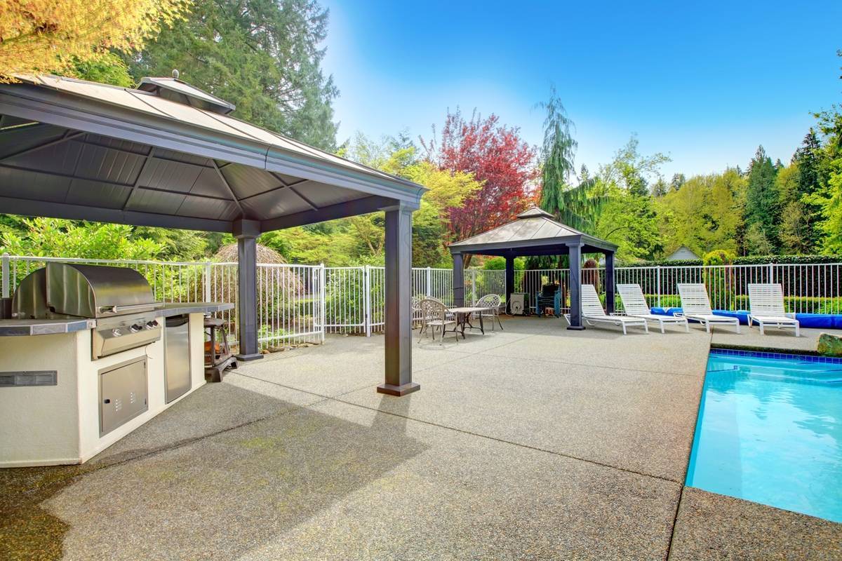 Outdoor Kitchen Patio With Concrete Pool Deck DPhotos 40986505